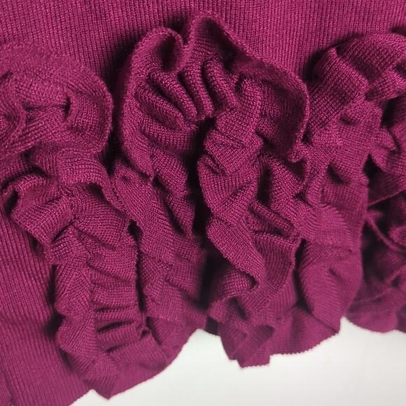 Maroon Tight Knit Bodycon Sweater Dress Holiday Ruffled Hem Women's Large - Picture 7 of 9